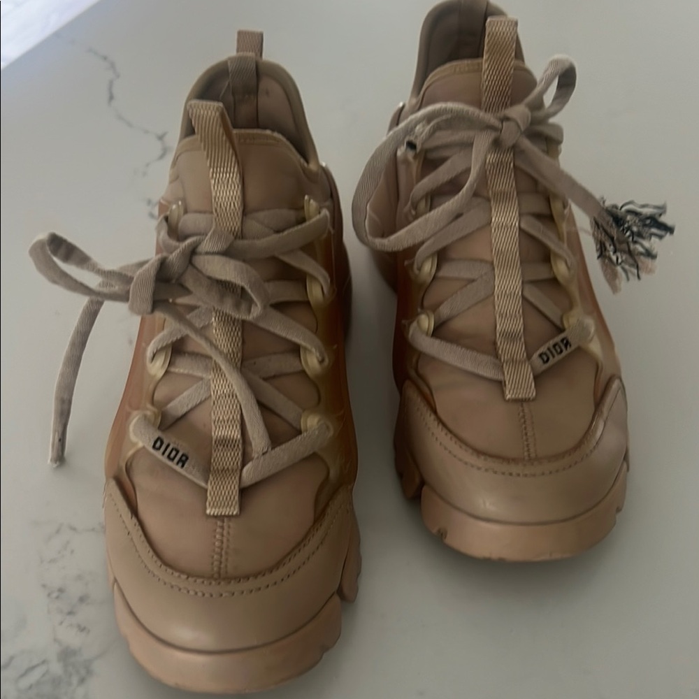 Dior Tan Sneakers with Leather Construction and Moccasin Stitching